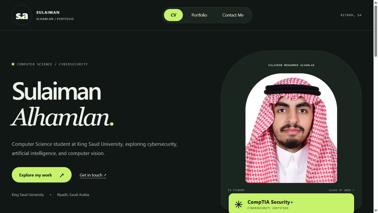 Homepage of Sulaiman Alhamlan's previous portfolio website